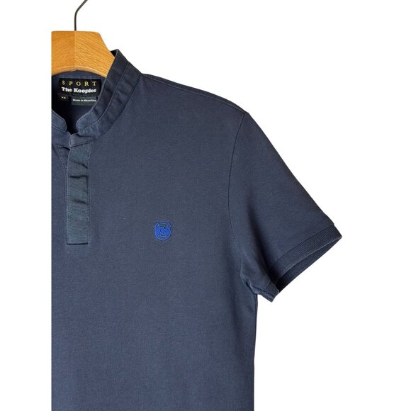 The Kooples Shirt Men XS Blue Cotton‎ Pique Logo Fitted Officer Collar Polo - Picture 5 of 12